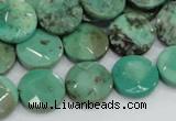 CAB33 15.5 inches 14mm faceted coin green grass agate gemstone beads