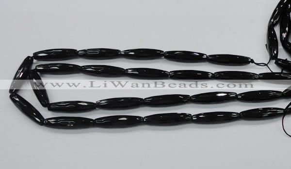 CAB330 15.5 inches 8*30mm faceted rice black agate gemstone beads