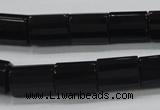 CAB334 15.5 inches 10*14mm faceted column black agate gemstone beads