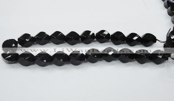 CAB338 15.5 inches 18*24mm faceted & twisted rice black agate beads