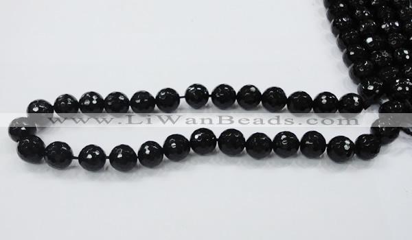 CAB344 15.5 inches 10mm faceted round black agate gemstone beads