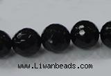 CAB345 15.5 inches 14mm faceted round black agate gemstone beads