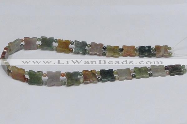 CAB470 15.5 inches flower & round double-drilled indian agate beads