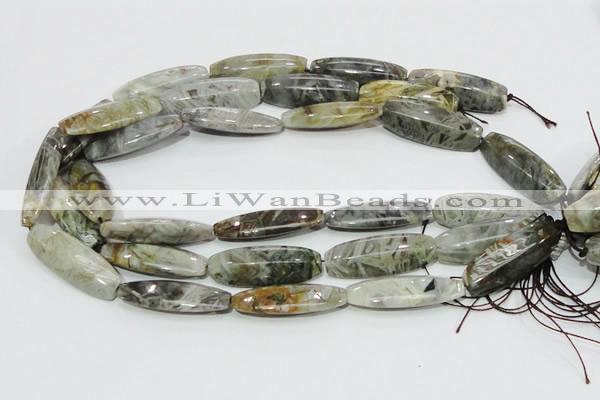 CAB570 15.5 inches 15*40mm flat rice silver needle agate gemstone beads