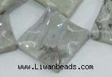 CAB584 15.5 inches 30*30mm wavy diamond silver needle agate beads