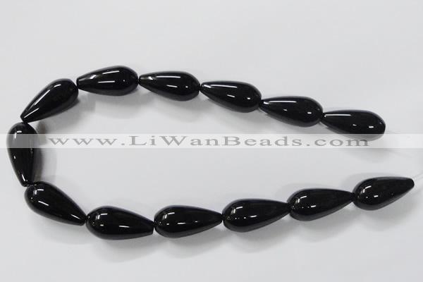 CAB741 15.5 inches 12*30mm teardrop black agate gemstone beads