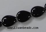 CAB746 15.5 inches 12*16mm flat teardrop black agate gemstone beads