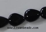 CAB747 15.5 inches 13*18mm flat teardrop black agate gemstone beads