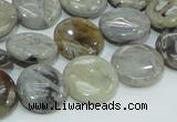 CAB75 15.5 inches 15mm flat round silver needle agate gemstone beads