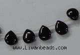 CAB753 15.5 inches 8*10mm top-drilled flat teardrop black agate beads