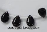 CAB771 15.5 inches 9*13mm top-drilled flat teardrop black agate beads