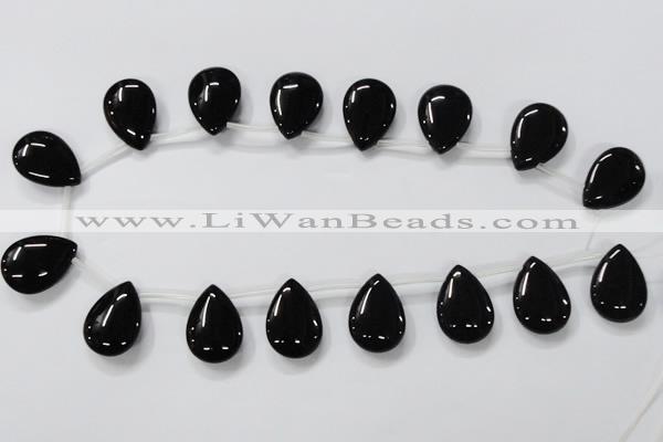 CAB773 15.5 inches 18*25mm top-drilled flat teardrop black agate beads