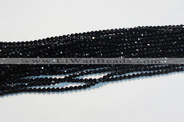 CAB782 15.5 inches 4mm faceted round black agate gemstone beads