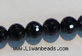 CAB784 15.5 inches 12mm faceted round black agate gemstone beads