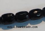 CAB788 15.5 inches 13*16mm faceted egg black agate gemstone beads