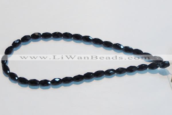 CAB791 15.5 inches 8*12mm faceted rice black agate gemstone beads