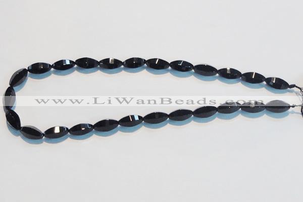 CAB793 15.5 inches 8*16mm faceted rice black agate gemstone beads