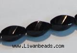 CAB796 15.5 inches 8*16mm faceted & twisted rice black agate beads