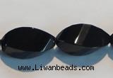 CAB797 15.5 inches 12*24mm faceted & twisted rice black agate beads