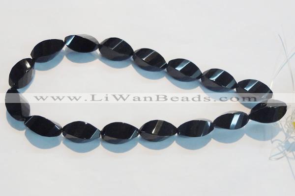 CAB797 15.5 inches 12*24mm faceted & twisted rice black agate beads