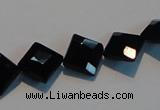 CAB803 15.5 inches 10*10mm faceted diamond black gemstone agate beads