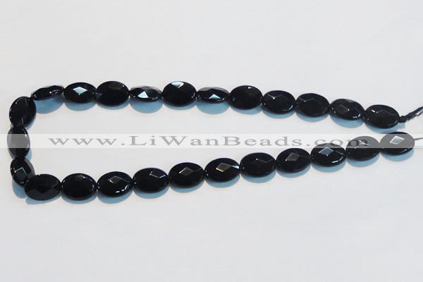 CAB807 15.5 inches 12*16mm faceted oval black gemstone agate beads