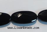 CAB808 15.5 inches 15*30mm faceted oval black gemstone agate beads