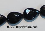 CAB813 15.5 inches 13*18mm faceted & flat teardrop black agate beads