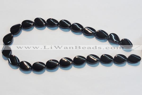 CAB814 15.5 inches 13*18mm twisted oval black agate gemstone beads