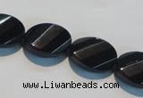 CAB815 15.5 inches 13*18mm faceted & twisted oval black agate beads