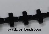 CAB846 15.5 inches 14*14mm cross black agate gemstone beads wholesale