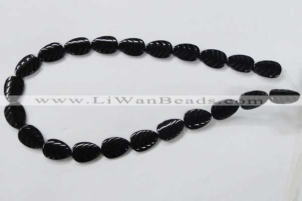 CAB852 15.5 inches 13*18mm leaf black agate gemstone beads wholesale