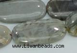 CAB92 15.5 inches 20*40mm oval silver needle agate gemstone beads