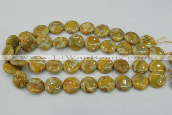 CAB944 15.5 inches 20mm flat round yellow crazy lace agate beads