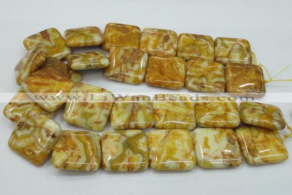 CAB948 15.5 inches 30*30mm square yellow crazy lace agate beads