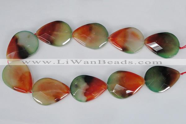 CAG1072 15.5 inches 30*40mm faceted flat teardrop rainbow agate beads