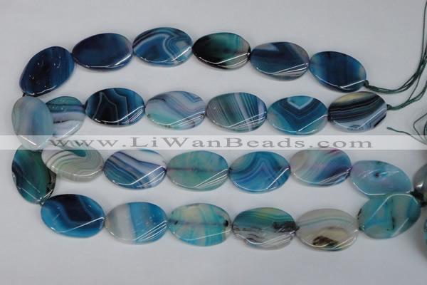 CAG1295 15.5 inches 20*30mm twisted oval line agate gemstone beads