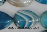 CAG1296 15.5 inches 22*30mm flat teardrop line agate gemstone beads