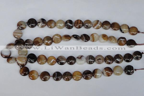 CAG1305 15.5 inches 14mm flat round line agate gemstone beads