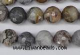 CAG1424 15.5 inches 12mm faceted round silver needle agate beads