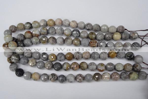 CAG1434 15.5 inches 12mm faceted round bamboo leaf agate beads