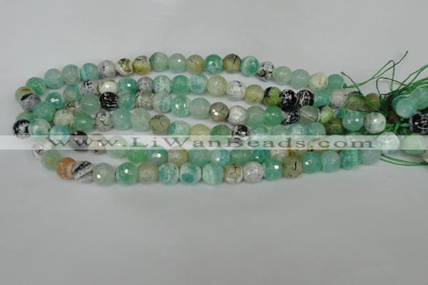 CAG1528 15.5 inches 10mm faceted round fire crackle agate beads