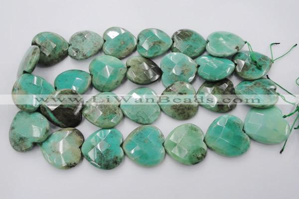 CAG1614 15.5 inches 30*30mm faceted heart green grass agate beads