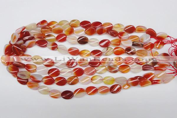 CAG1652 15.5 inches 10*14mm twisted oval red agate gemstone beads