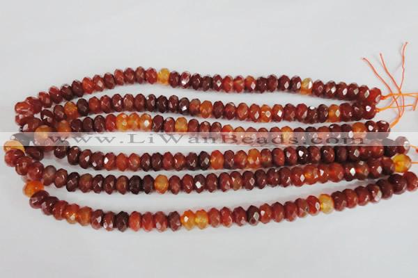 CAG1665 15.5 inches 6*10mm faceted rondelle red agate gemstone beads