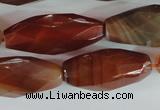 CAG1670 15.5 inches 14*30mm faceted rice red agate gemstone beads