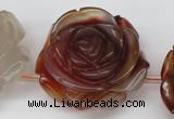 CAG1681 15.5 inches 30mm carved flower red agate gemstone beads