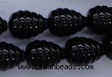 CAG1691 15.5 inches 15*20mm carved teardrop black agate beads