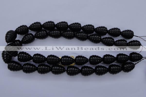 CAG1691 15.5 inches 15*20mm carved teardrop black agate beads