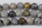 CAG1750 15.5 inches 8mm faceted round silver needle agate beads